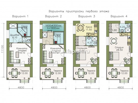 «Гоген» - проект двухэтажного дома из газобетона, с террасой, с сауной или с гостевой квартирой - превью план дома