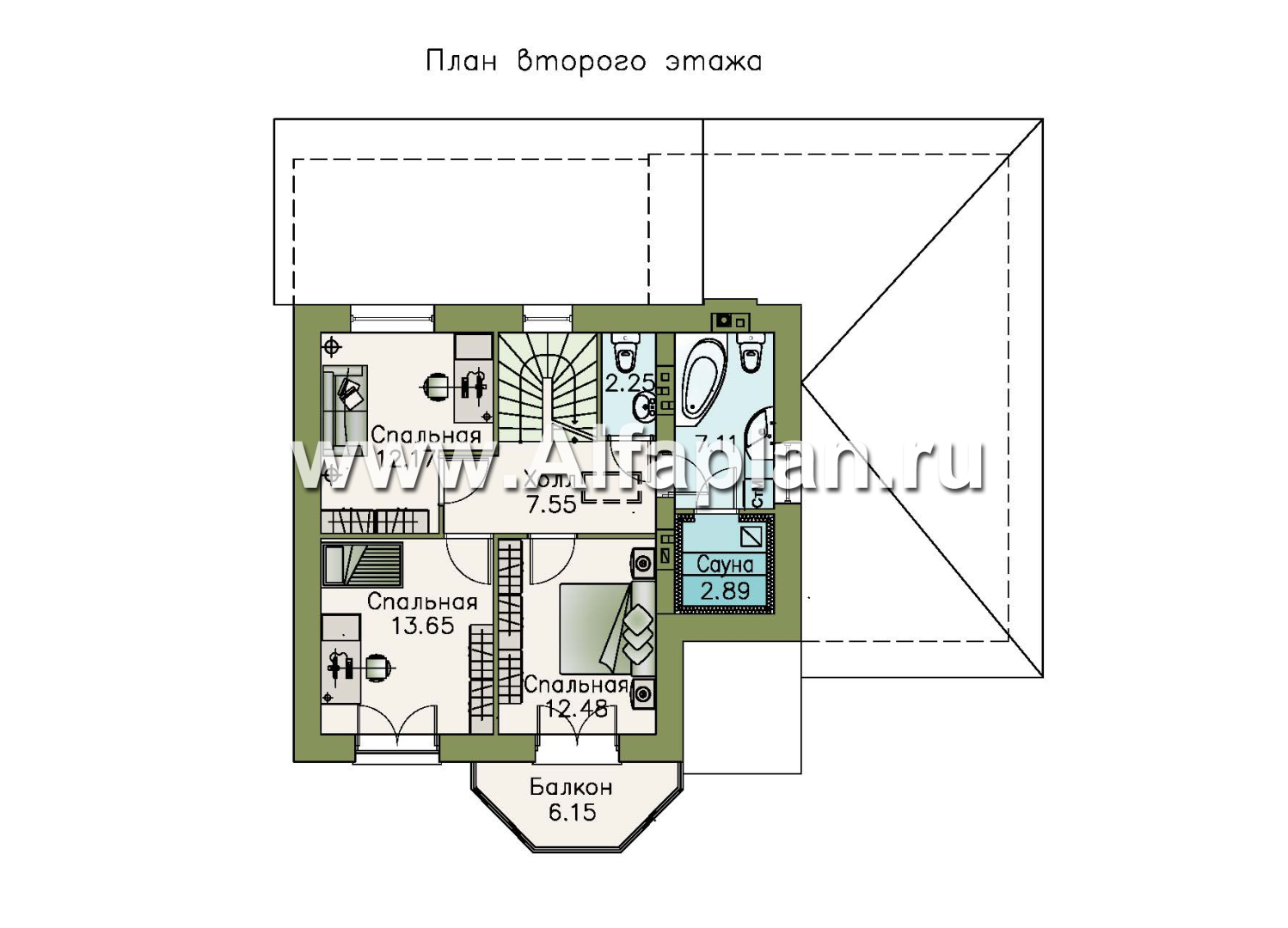 Изображение плана проекта Проект двухэтажного дома из газобетона «Шевалье» с террасой, с гаражом и с эркером №2