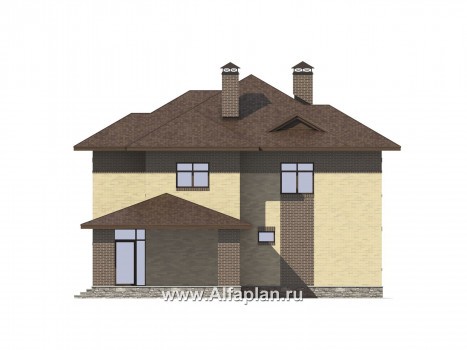 Проект двухэтажного дома, с эркером и с террасой, с навесом для авто - превью фасада дома