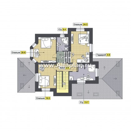 Проект двухэтажного дома, с эркером и с террасой, с навесом для авто - превью план дома