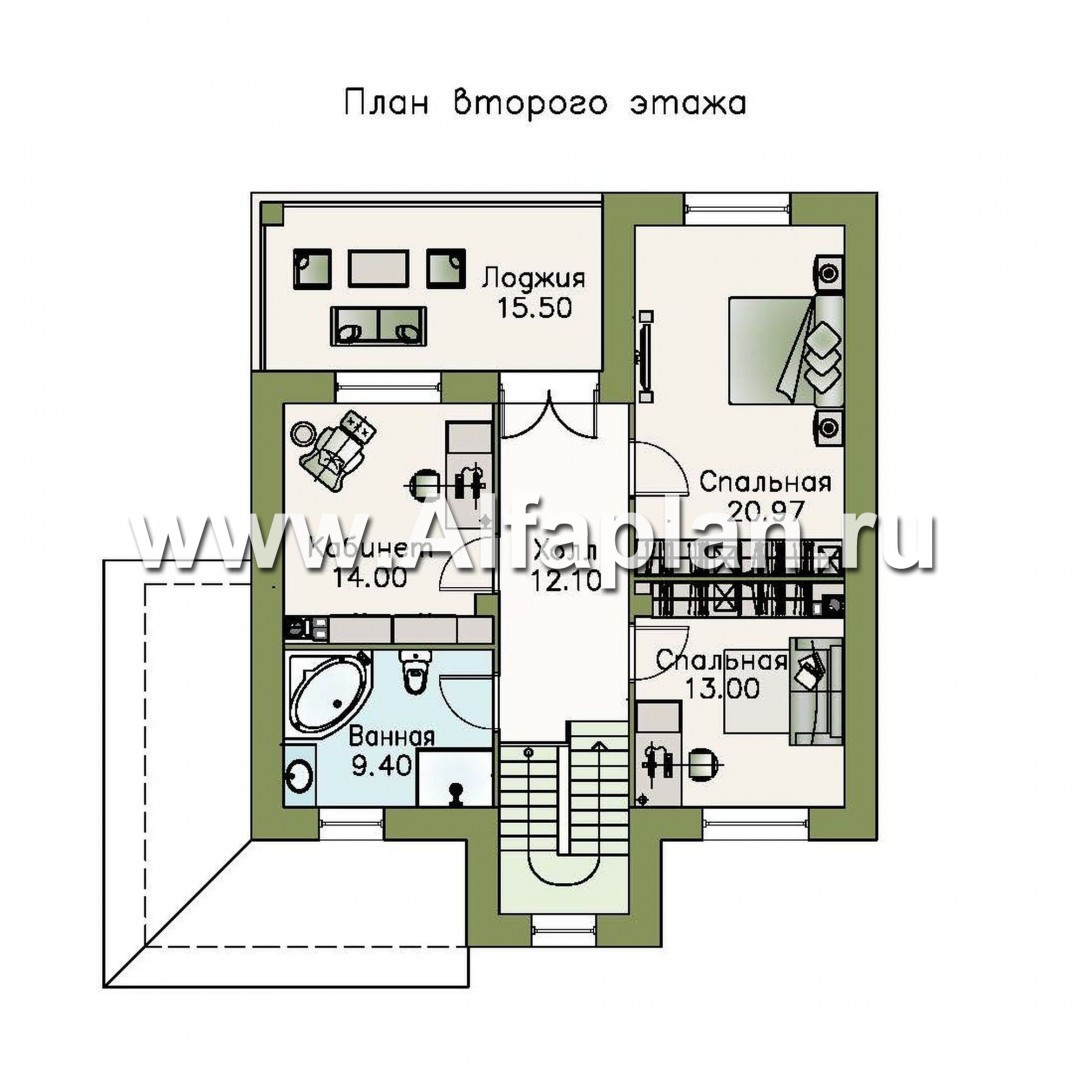 Изображение плана проекта «Кваренги» - проект двухэтажного дома, с сауной, с террасой и просторной лоджией №2