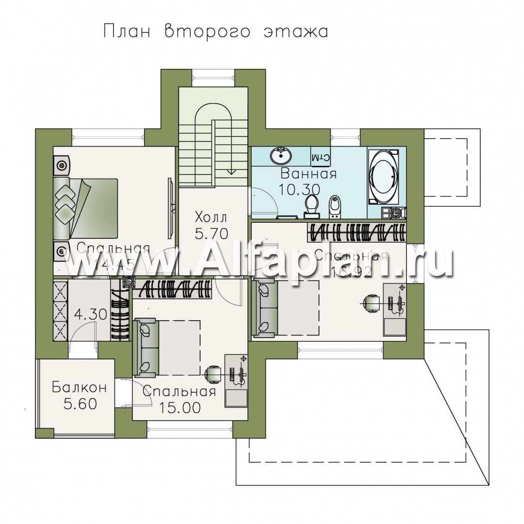 Проекты домов Альфаплан - «Саар»- современный двухэтажный дом с террасой - изображение плана проекта №2