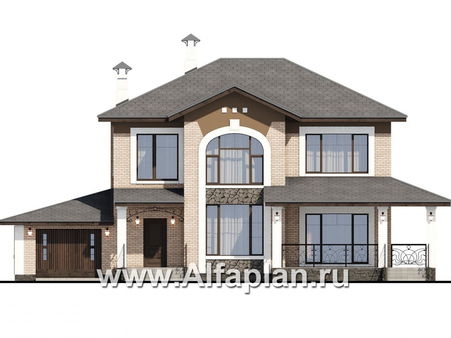 Проекты домов Альфаплан - «Арт-Нуво» - респектабельный коттедж с гаражом в стиле модерн - изображение фасада №1