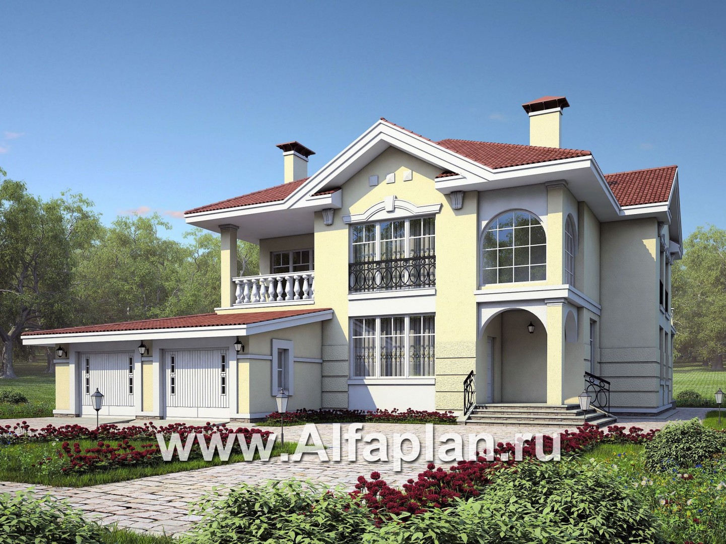 Проекты домов Альфаплан - «Елагин» - классический особняк с комфортной планировкой - основное изображение