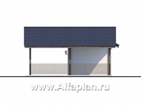 Проекты домов Альфаплан - Навес-стоянка для машин с небольшой кладовой - превью фасада №2