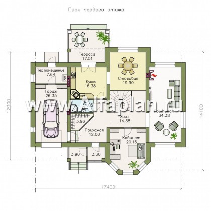 «Последний герой» -проект двухэтажного дома в английском стиле, планировка с эркером и с двусветной гостиной - превью план дома