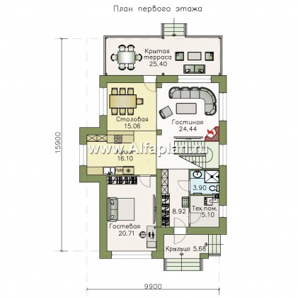 «Вишера» - проект двухэтажного дома, кабинет на 1 этаже, мастер спальня, оптимальная планировка - превью план дома