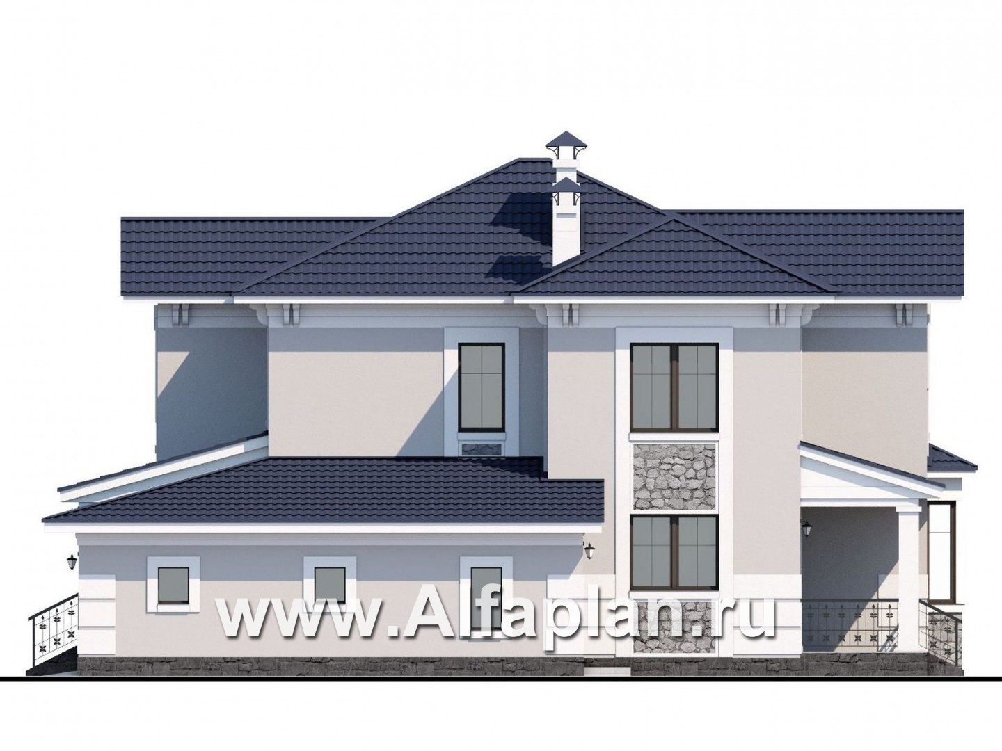 Проекты домов Альфаплан - «Белоостров» - коттедж с удобной планировкой и теплым гаражом - изображение фасада №2