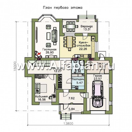 Проекты домов Альфаплан - «Белоостров» - коттедж с удобной планировкой и теплым гаражом - превью плана проекта №1